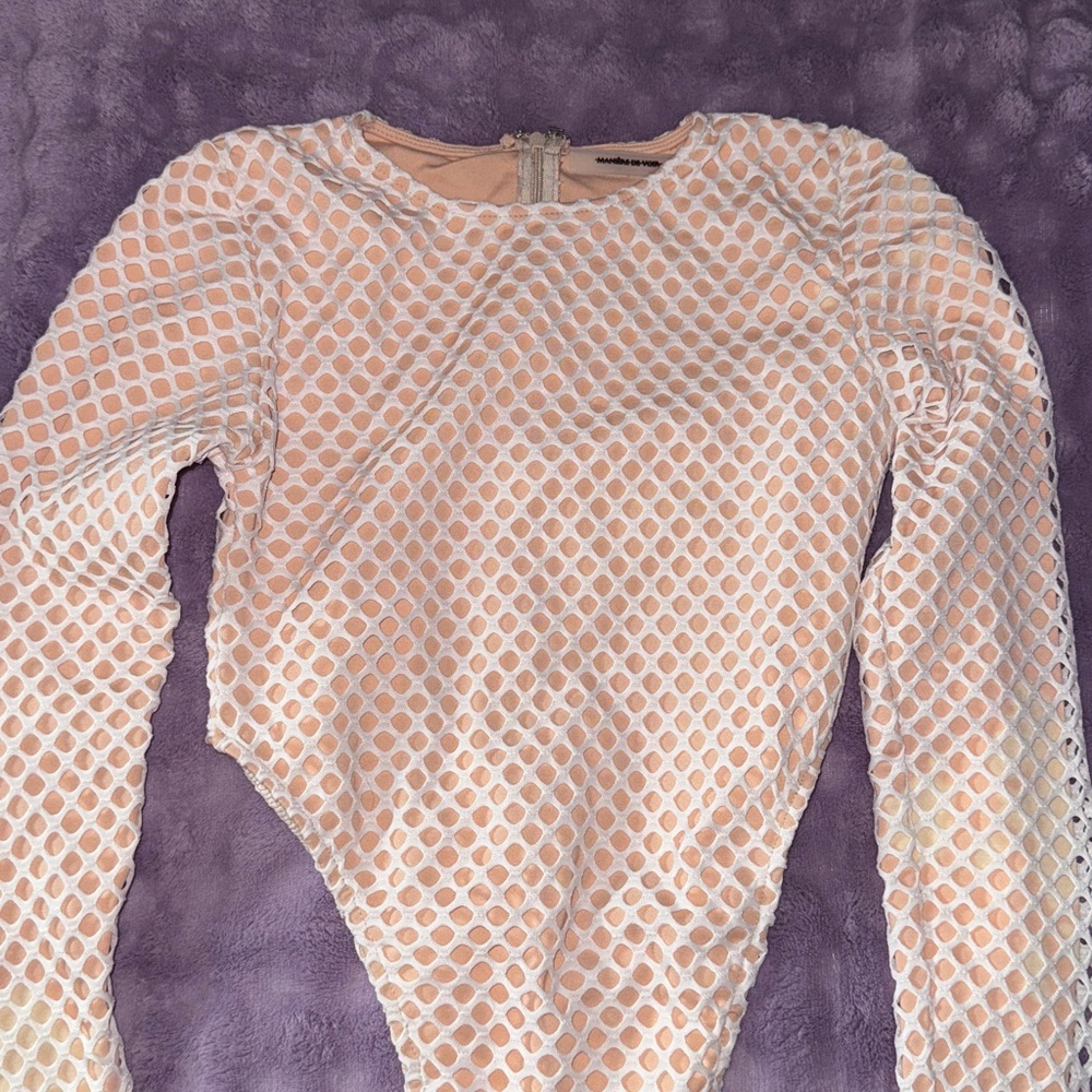 Maniere De Voir Cream and White Mesh Top
